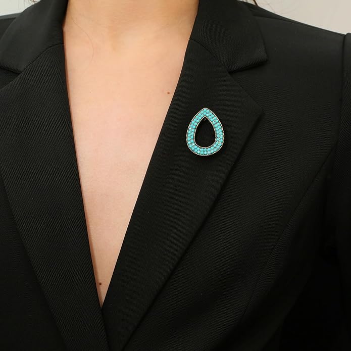 Turquoise West Cowboy Oval Tear Drop Brooch Pin for Women Retro Brooches Pins Classic Fashion Jewelry Accessories Gift