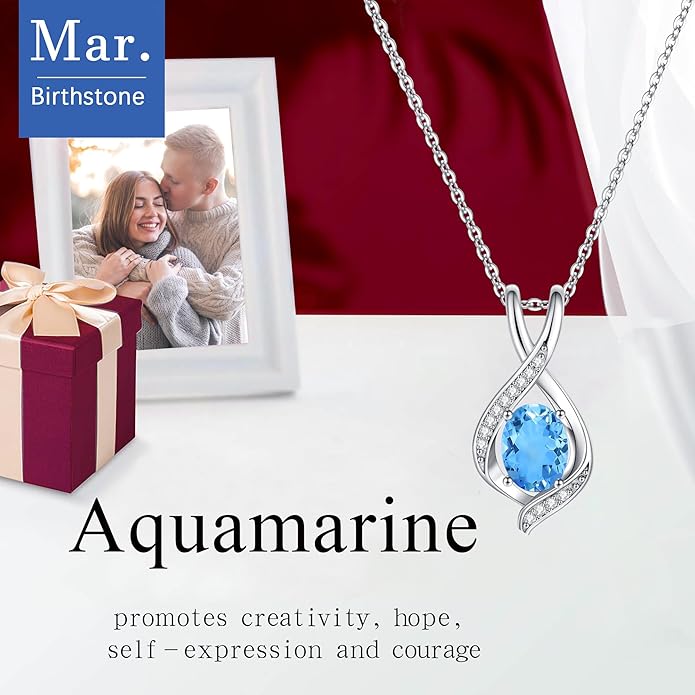 SMILEST Christmas Gifts for Women - 925 Sterling Silver Oval Sparkle Birthstone Pendant Necklace, Gemstone Pendant Anniversary Birthday Gifts for Women Wife Girlfriend Mom Grandma Birthstone Necklace