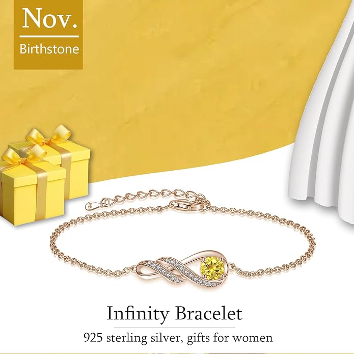 Birthstone Bracelets for Women 925 Sterling Silver Created Gemstone Bracelet Infinity Pendant Jewelry for Her, 6.7"+1.2"