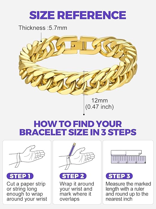 Richsteel Cuban Link Chain Bracelets 8/12/17mm Width Stainless Steel Chain Wrist Bracelets for Men, 7.4/8.2/9 Inch Length Classic Jewelry for Christmas/Valentine's Day/Birthday