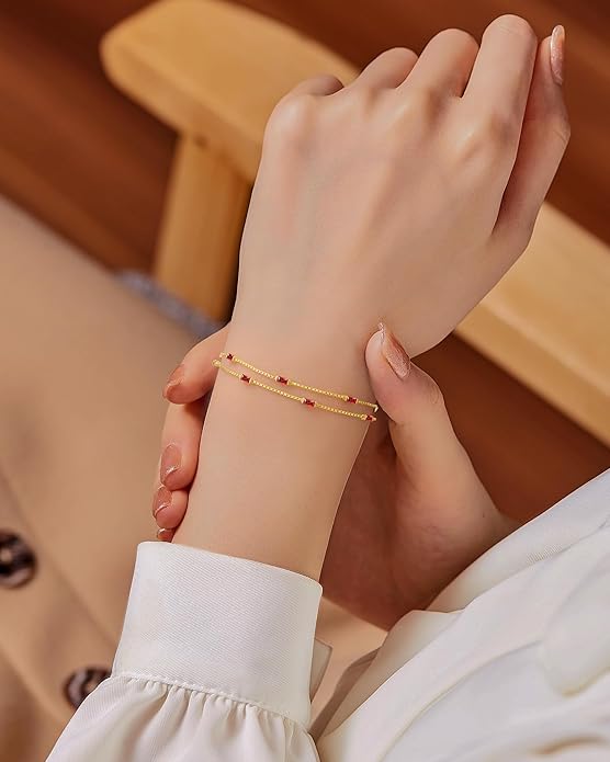 LOUISA SECRET Birthstone Bracelets for Women, 925 Sterling Silver Dainty Simple Women Charm Link Bracelet, Birthday Anniversary Jewelry Gifts for Women Wife Mom Her