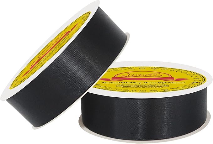 LEEQE 100 Yards Black Satin Ribbon Polyester Ribbon for Gift Wrapping Very Suitable for Weddings Party Hair Bow Invitation Decorations and More（1-1/2 inch X 50Yards X 2 Roll）