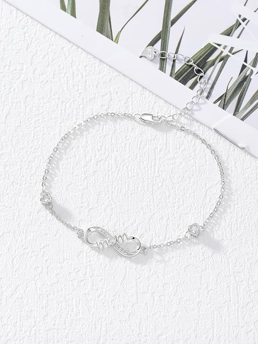 Dorunmo Infinity Bracelet Mom Bracelet 925 Sterling Silver 14K Gold Plated Infinity Heart Anklet for Women Christmas Jewelry Gifts for Wife Mom Daughter