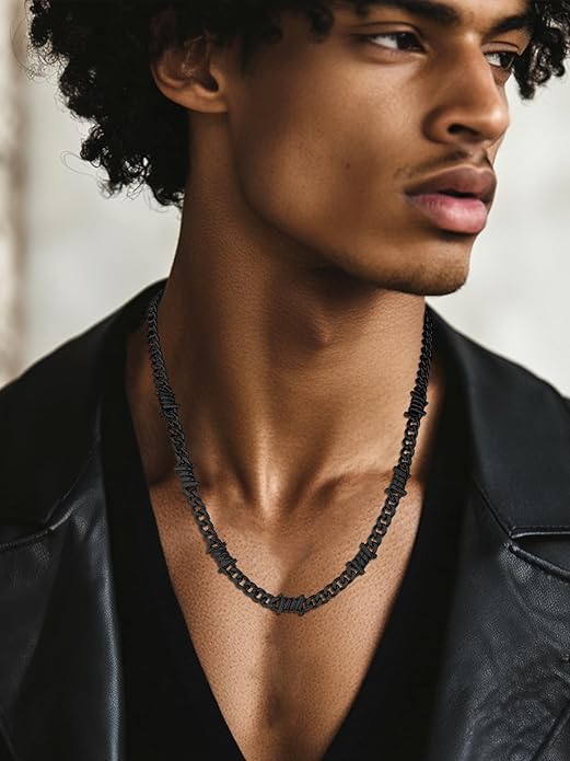 Bestyle Barbed Wire Necklace 5/7/9/12mm Mens Chain Necklaces Hip-hop Punk Gothic Stainless Steel Chain Heavy Thick Cuban Link Chain for Men Women, Length 16/18/20 Inch