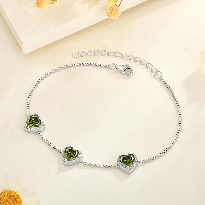 Love Heart Bracelet 925 Sterling Silver Halo Heart Birthstone Bracelet Jewelry Gifts for Women