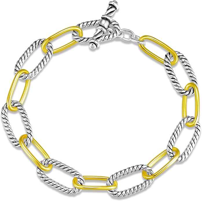 UNY JEWEL Twisted Cable Wire Link Chain Bracelet Two Tone Designer Brand Inspired Women Jewelry Valentine (2 Tone)