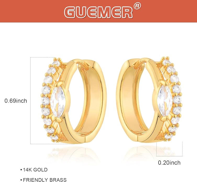 Gold Huggie Hoop Earrings 14K Gold Plated Dainty Chunky Thick Hoop Diamond Cubic Zriconia Inlay Sleeper Tiny Delicate Boho Beach Simple Hypoallergenic Jewelry Gift for Her