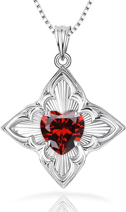 Delicate Four-Leaf Clover Charm Necklace with January Birthstone - S925 Silver, Gift Idea