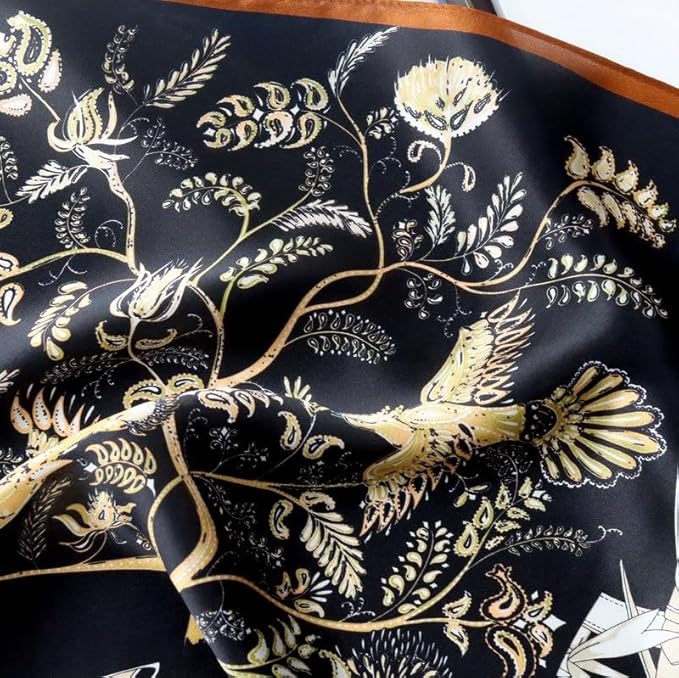 ANDANTINO 100% Mulberry Silk Square Scarf for Hair-25.6" X25.6'' Women Men Natural Silk Neckerchief Digital Printed Headscarf