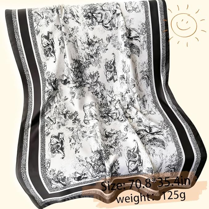 Clysoru Silk Scarf For Women Hair Scarves Lightweight Satin Elegant Shawl Wraps Bufanda Mujer Fashion Accessories 70.8"X35.4"