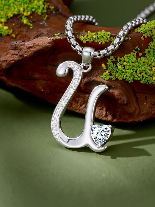 Christmas Gifts for Women Alphabet A to Z Initial Birthstone Pendant Necklaces for Women - 18k White Gold Plated Personalized Name Jewelry Valentine Mothers Day Birthday Gifts for Women Her Girlfriend