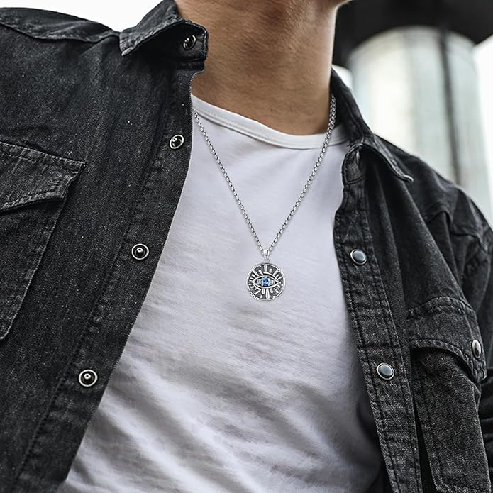 Evil Eye Necklace for Women 925 Sterling Silver, Protection Necklace with Blue Evil Eye Charm, Evil Eye/Lotus Pendant Jewelry, Birthday Christmas Gifts for Her
