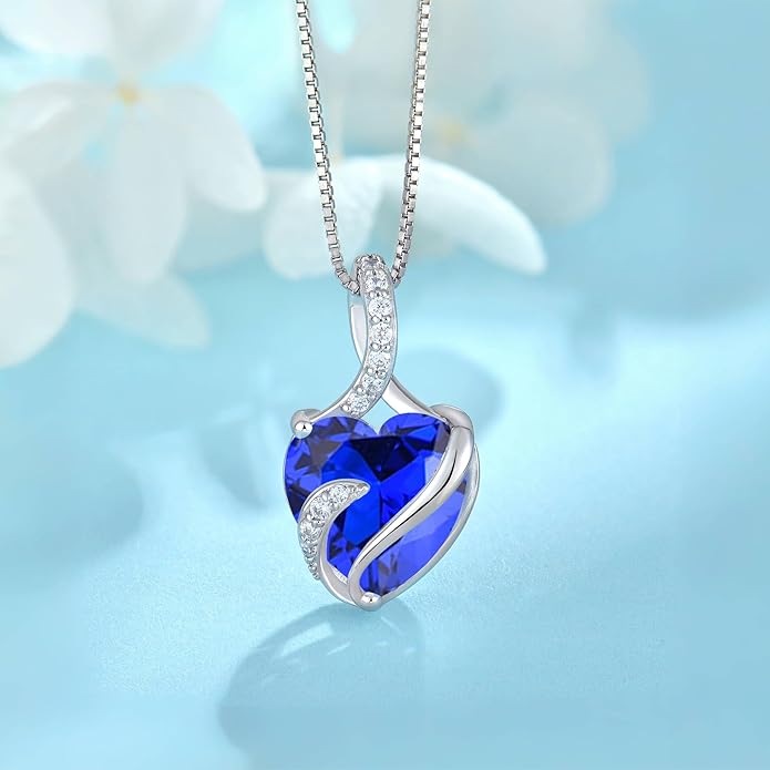 FJ Infinity Birthstone Necklace 925 Sterling Silver Love Heart Pendant Jewelry Gifts for Women