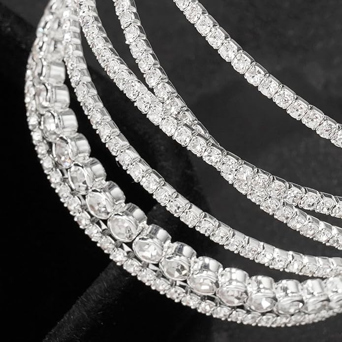 Suyi Rhinestone Bracelet for Women Silver Multilayer Cuff Bracelet Craystal Braidal Bracelets