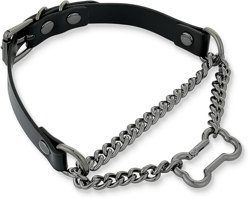 Black/Pink Leather Choker Collar For Women, Handmade Gothic Slip Chain Necklace with Bone Clasp