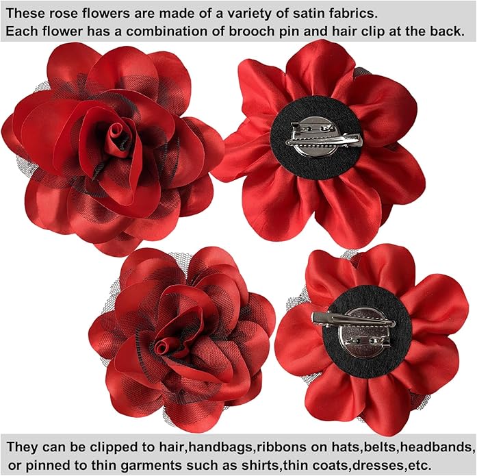Women's Brooches 4pcs Rose Flower Hair Clip Flamenco Dancer Pin up Mexican Hair Flowers Clips Hairpin Brooch Tea Party Hats Headpieces