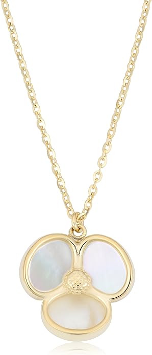 Kooljewelry 14k Yellow Gold Mother of Pearl Flower Necklace (18 inch)