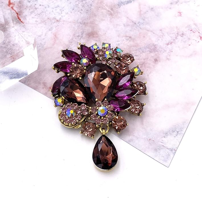 LAXPICOL Vintage Wedding Bridal Big Blue Crystal Rhinestone Tear drop Brooch Pin for Women