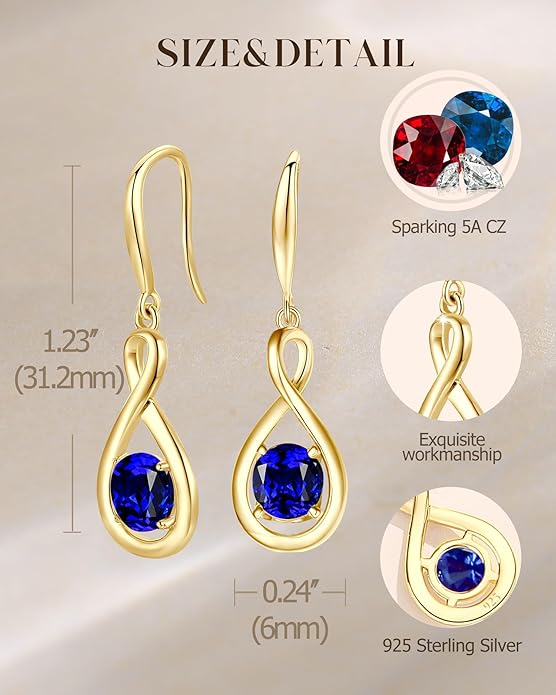 FANCIME Dangle Drop Earrings 925 Sterling Silver Dainty Infinity Round Gemstone Birthstone Jewelry Birthday Gifts for Her Women