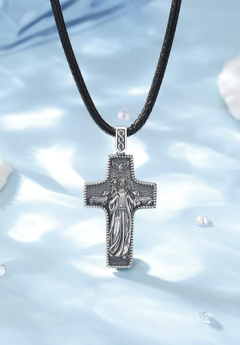 EUDORA 925 Sterling Silver St Christopher/St Benedict/St Michael/Virgin Mary/San Judas Tadeo/Good Shepherd Cross/Archangel Necklace Medal Pendant Protection Religious Amulet Jewelry For Men Women