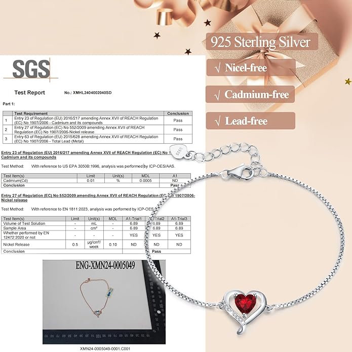 LAVUMO Love Heart Bracelets for Women 925 Silver Charm Birthstone Bracelet Adjustable Anniversary Birthday Jewelry Gifts for Women Girlfriend Wife Daughter Mom Her