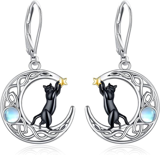 Sterling Silver Tree of Life/Flower/Bee/Animals/Cat/Hummingbird Dangle Earrings Moonstone Turquoise Drop Leverback Earrings Jewelry Gifts