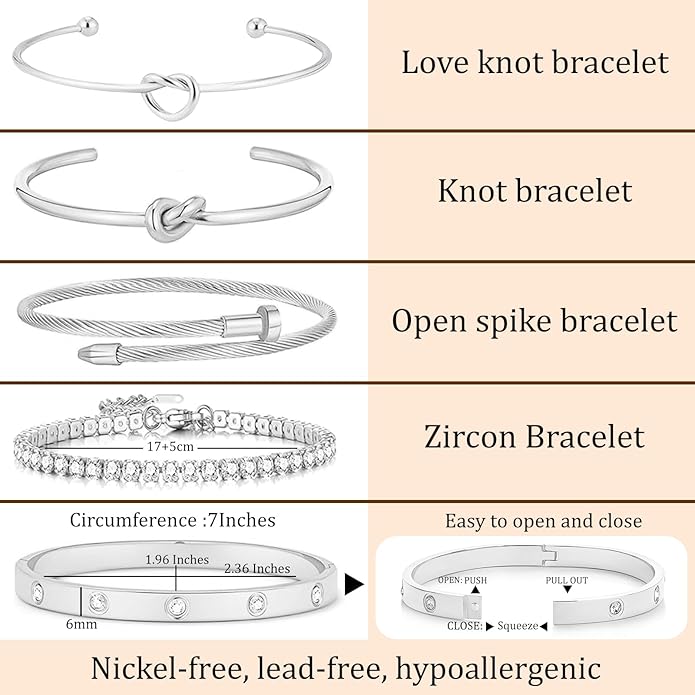 FAFUGA 18 K Gold Plated Love Bangle Bracelet Stack Cuff Jewelry for Women Jewelry Set for Women Gift with Box