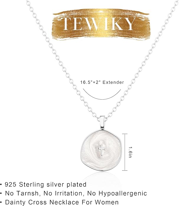 Tewiky Cross Necklace for Women-Dainty Simple 14k Gold Plated Cross Pendant Cute Necklaces for Women Jewelry
