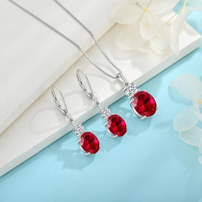 Birthstone Necklace for Women 925 Sterling Silver Oval Cut Cubic Zirconia Pendant Jewelry Gifts for Her