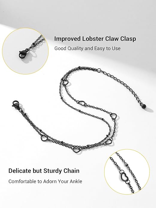 PROSTEEL Stainless Steel Chain Anklets for Women, Silver/Gold Tone, Ankle Bracelets Hypoallergenic, 8-10.5 Inch Adjustable, Come with Box
