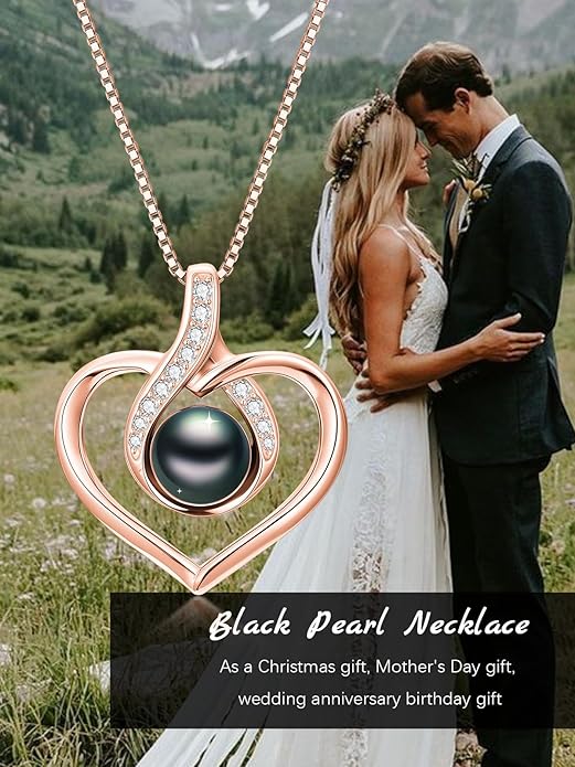 KANNSOAR Tahitian Black Pearl AAAA 18K White Gold Plated Sterling Silver Heart Pendant Necklace for Women Wife Mom Girlfriend Valentine Her Jewelry Gift for Anniversary Birthday Christmas