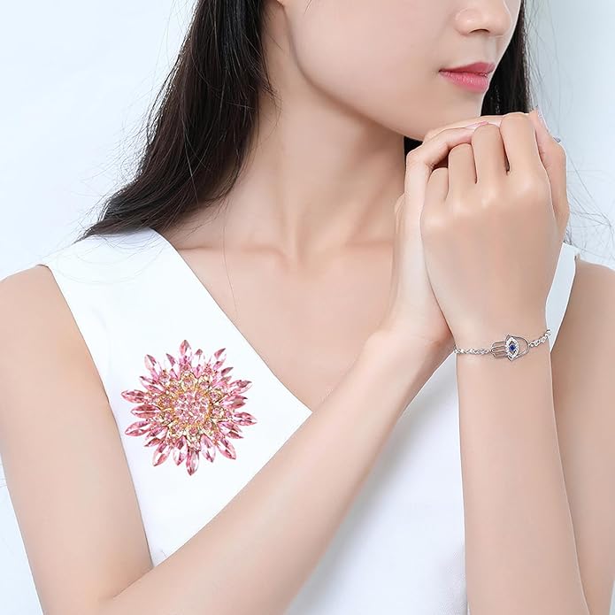 Rhinestone Large Flower Brooches Pins for Women Fashion Sparkly Crystal Sunflower Statement Brooch Unique Wedding Party Suit Dress Jewelry Accessories