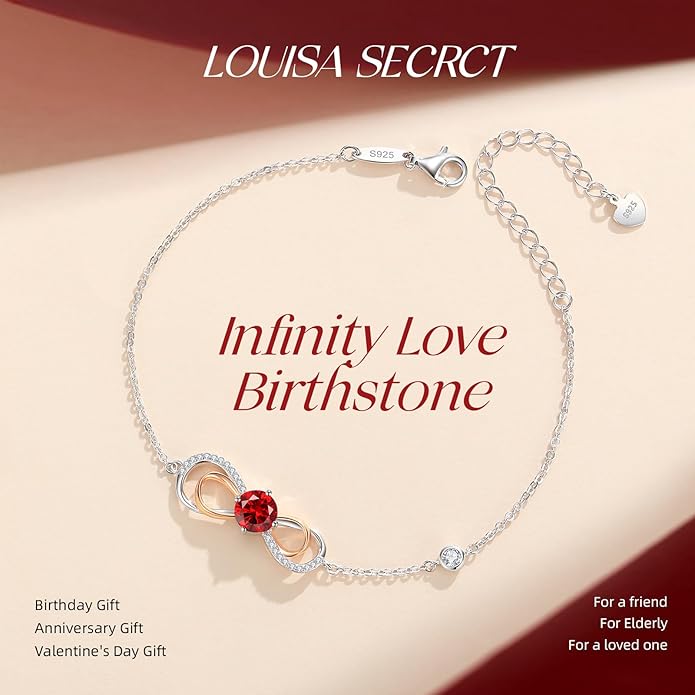 LOUISA SECRET Rose Gold Infinity Heart Bracelet for Women, Adjustable Chain 925 Sterling Silver Link Birthstone Bracelets, Best Anniversary Birthday Jewelry Gifts for Women Mom Wife Her