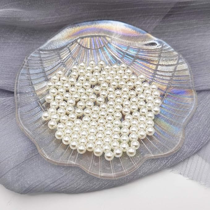 INSPIRELLE 2600pcs 6mm Ivory Polished ABS Undrilled Art Faux Pearls for Vase Fillers, No Hole Makeup Beads to Hold Brush Lipstick, Imitation Round Pearl Beads for Table Scatter Home Wedding Decoration