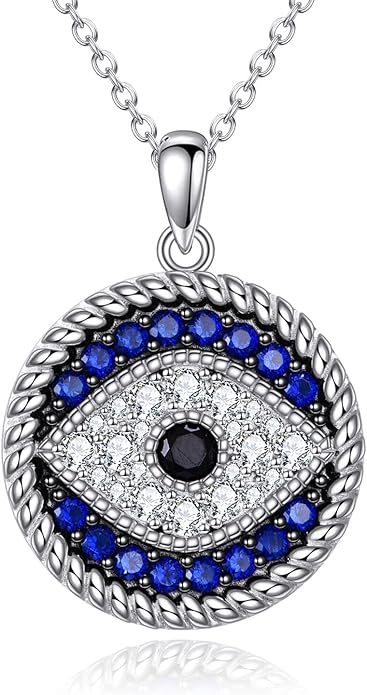 YFN Evil Eye Pendant Necklace for Women 925 Sterling Silver Greek Protection Jewelry with Blue Sapphire and Black Cz Amulet Gift