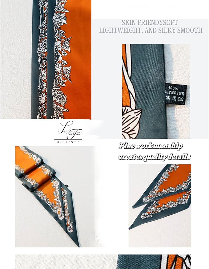 Hioyiwse Head Scarf Hair Neck Scarves For Women Purse Bag Scarfs For Handbags Silky Long Thin Satin Headscarf Fashion