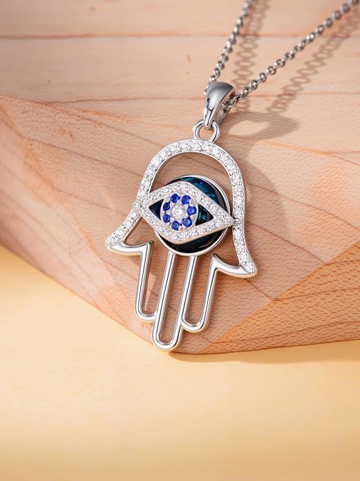 WINNICACA Sterling Silver Evil Eye Necklace Protection Crystal Pendant for Women Good Luck Vintage Evil Eye Pendant Jewelry Birthday Gifts for Women Friend Female