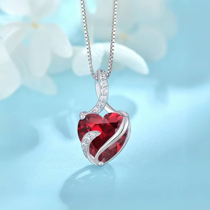 FJ Infinity Birthstone Necklace 925 Sterling Silver Love Heart Pendant Jewelry Gifts for Women
