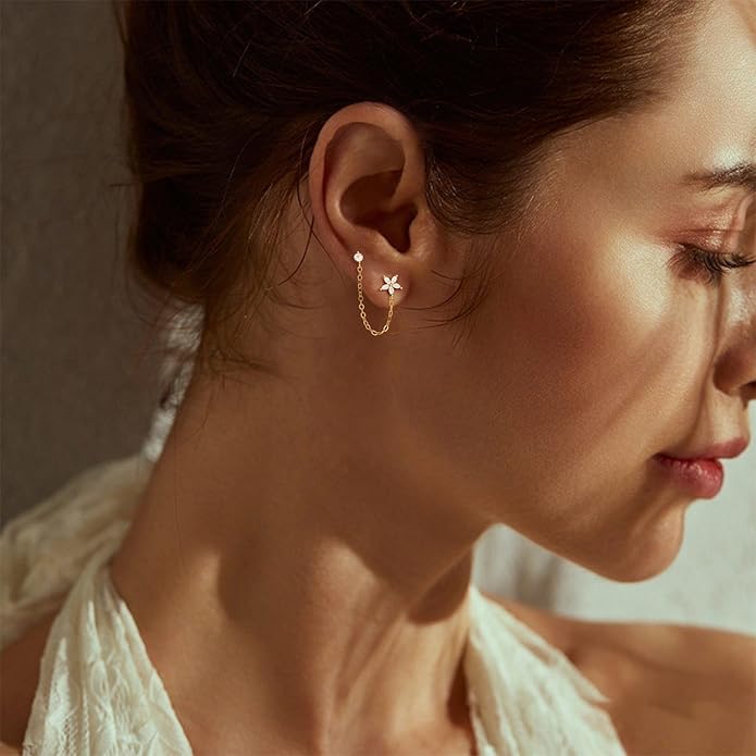 Freekiss Gold Chain Studs Earrings for Women Trendy: Hypoallergenic 14K Gold Plated Dangle Earrings Dainty Small Long Chain Earring Set Fashion Gold Jewelry for Women