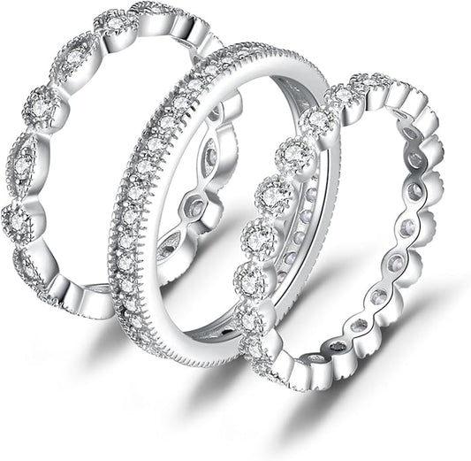 JewelryPalace 14K Gold Plated 925 Sterling Silver Rings for Women, Cubic Zirconia Promise Rings for Her, Stackable Wedding Bands Rings for Women Set Size 4-12