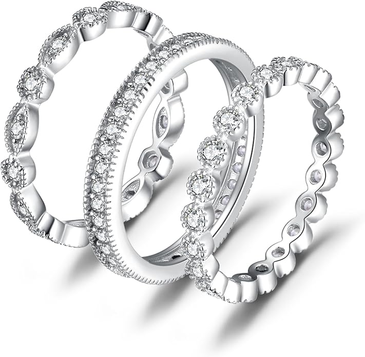 JewelryPalace 14K Gold Plated 925 Sterling Silver Rings for Women, Cubic Zirconia Promise Rings for Her, Stackable Wedding Bands Rings for Women Set Size 4-12