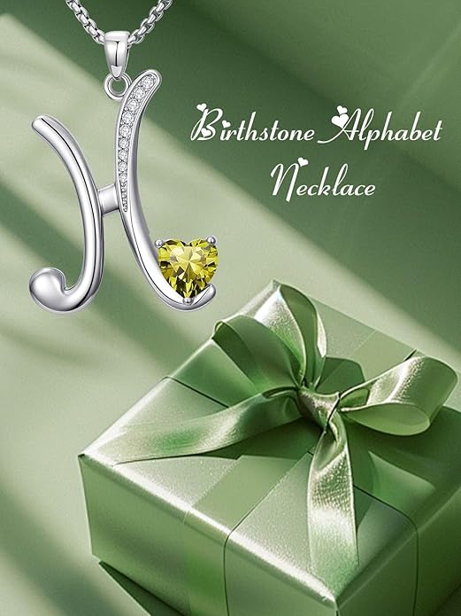 Christmas Gifts for Women Alphabet A to Z Initial Birthstone Pendant Necklaces for Women - 18k White Gold Plated Personalized Name Jewelry Valentine Mothers Day Birthday Gifts for Women Her Girlfriend