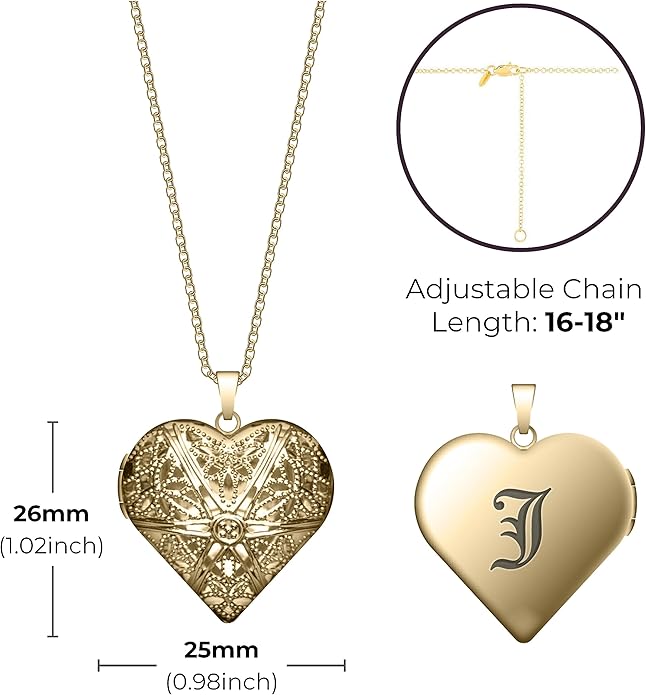 Locket Necklace for Women Girls, 18” Jewelry Chain, Picture Photo Inside, Cadenas para mujer, Personalized Custom Name Gold Locket, Customized Couples Locket, Silver, Rose Gold, Gold