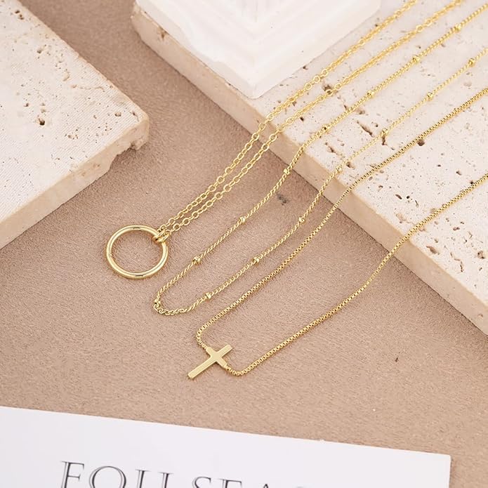 VIROMY Gold Cross Necklace for Women - Dainty Diamond Cross Pendant Necklaces Non Tarnish Waterproof Necklace Simple Choker Minimalist Jewelry