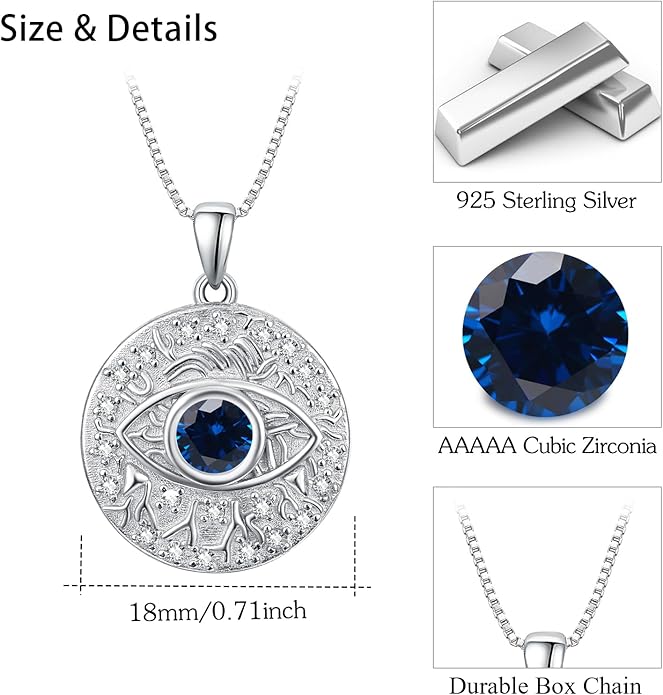 TUGHRA Evil Eye Necklace S925 Sterling Silver Evil Eye Pendant Necklaces Protection Jewelry Amulet Gift for Women Girls Boys Men Birthday Anniversary