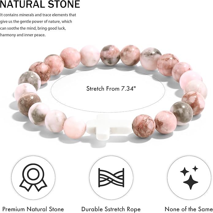 VIBILIA Cross Beaded Bracelets for Women, Inspirational Natural Heart Religious Bracelets for Women, Birthday Christian Gifts for Women on Thanksgiving Christmas Gifts