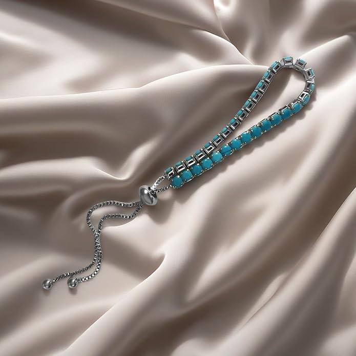 Italian Sterling Silver Women's Tennis Bracelets | Ladies' Sterling Silver Rope Adjustable Bracelet with Crystals | Gift for She