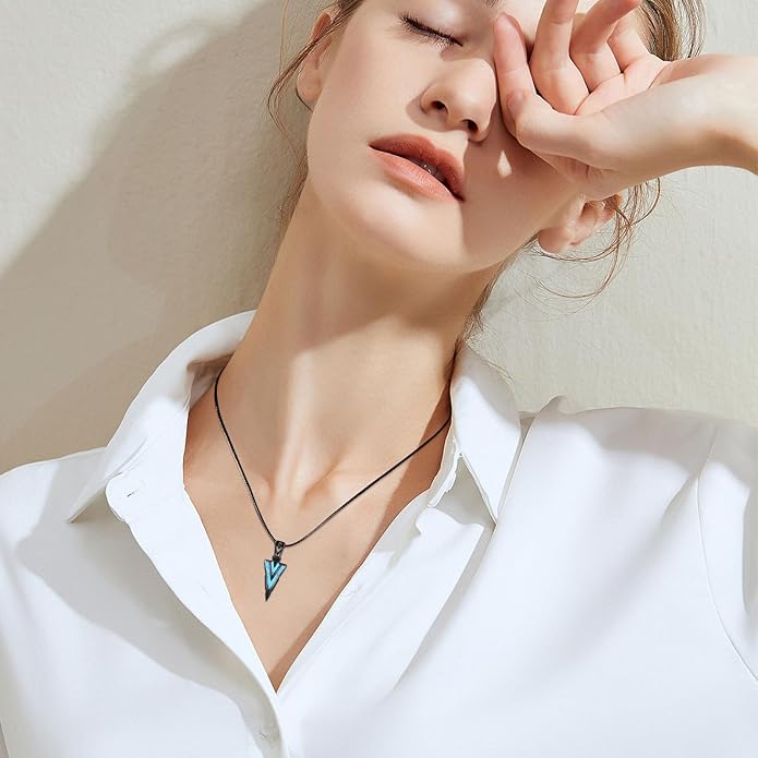 PCTJYFU Arrowhead Necklace 925 Sterling Silver for Women Men Pendant with Blue Opal/Abalone Shell/Turquoise Black Gold Plating Protective Symbol Jewelry Adjustable Chain Gift for Him Her