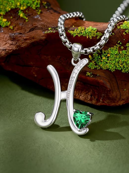 Christmas Gifts for Women Alphabet A to Z Initial Birthstone Pendant Necklaces for Women - 18k White Gold Plated Personalized Name Jewelry Valentine Mothers Day Birthday Gifts for Women Her Girlfriend