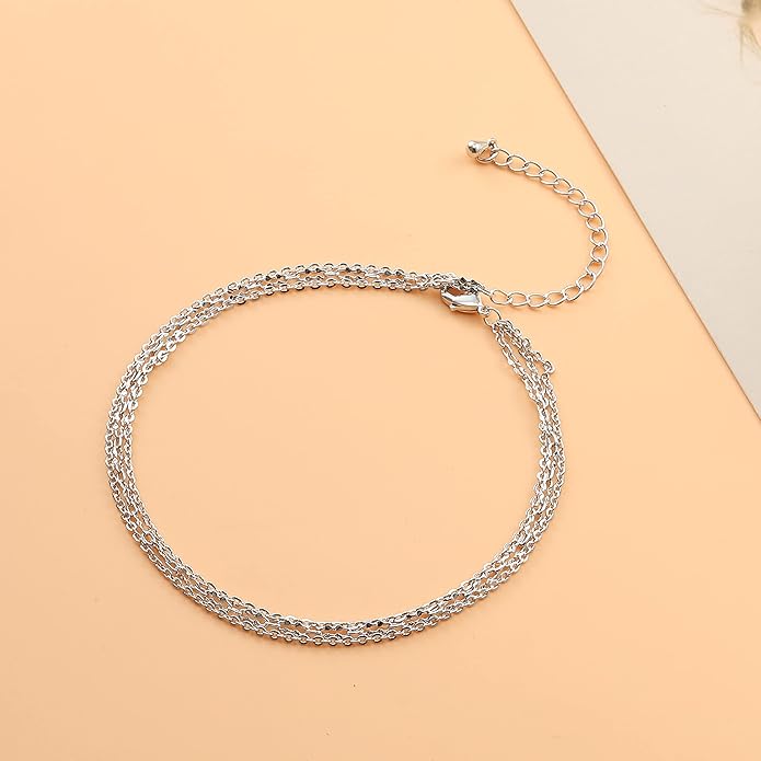 Pencros Dainty Layered Anklet,14K Gold Filled Cute Beads Satellite Chain Heart Boho Adjustable Anklets for Women